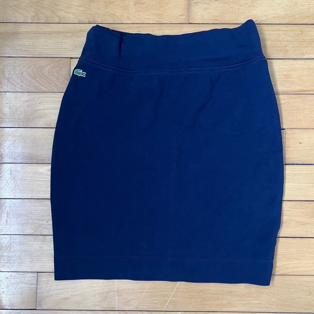 Lacoste Navy Blue Cotton Blend Mini Skirt Size 34 Crocodile Logo Sporty Bodycon